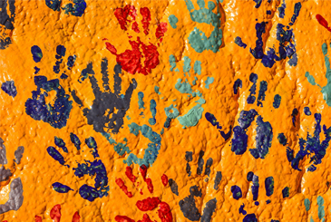 painted hands on The Rock