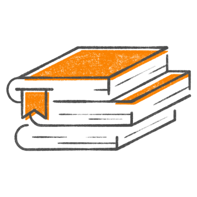 An illustration of a stack of orange books