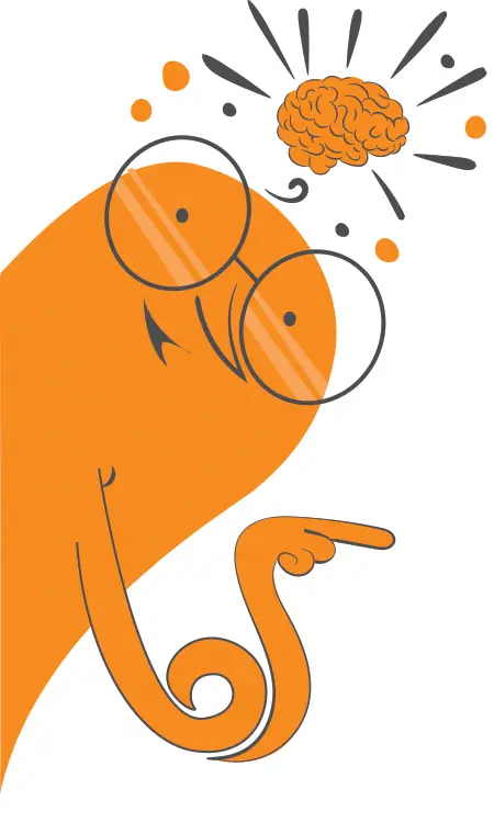 illustration of a person pointing with a brain illustrating ideas above them