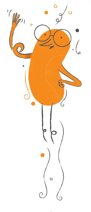 An illustration of an orange, squiggly lined person