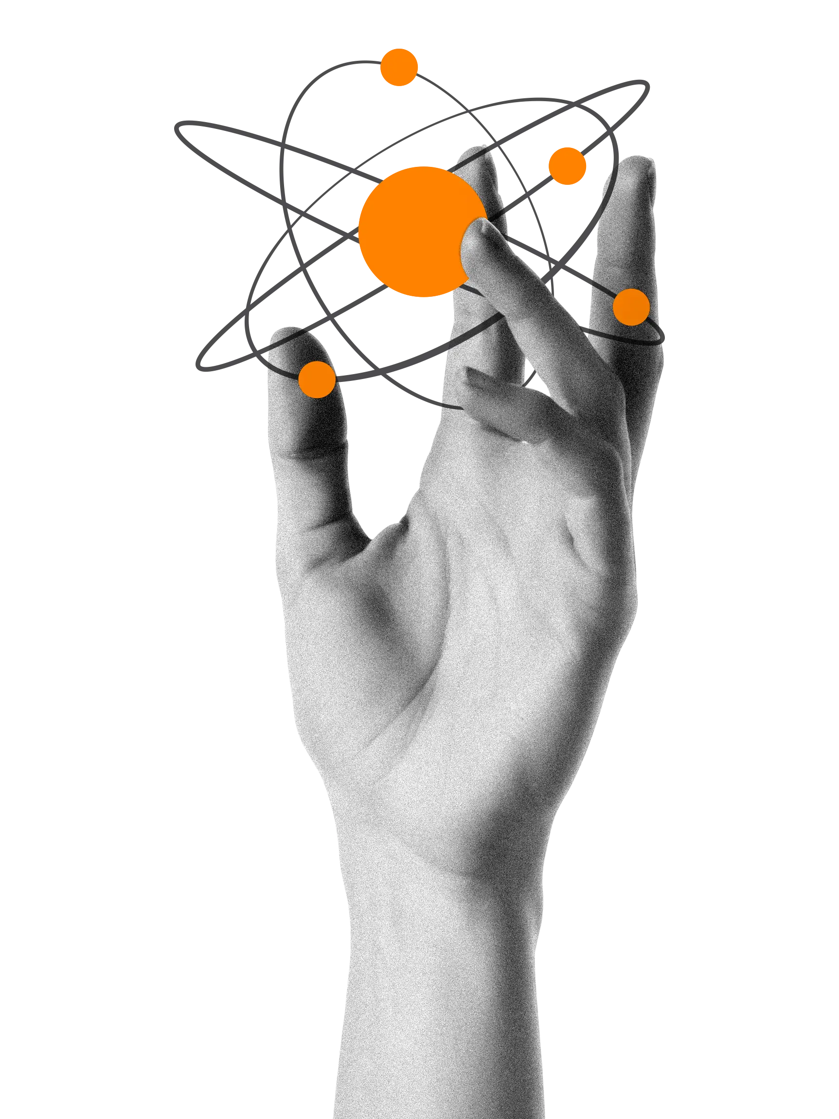Illustration of a hand touching an atom